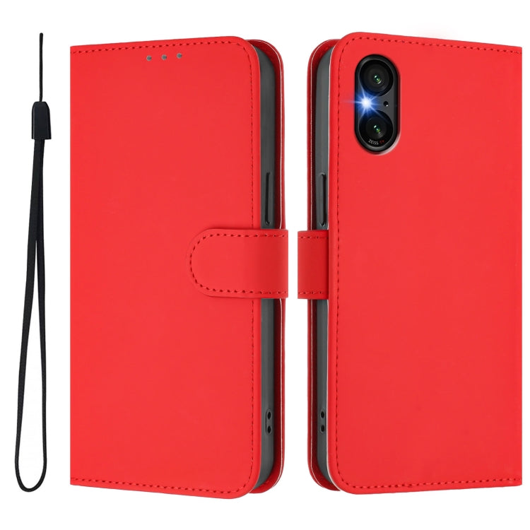 For Sony Xperia 5 VI Skin Feel Solid Color Leather Phone Case with Lanyard