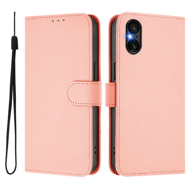 For Sony Xperia 5 VI Skin Feel Solid Color Leather Phone Case with Lanyard