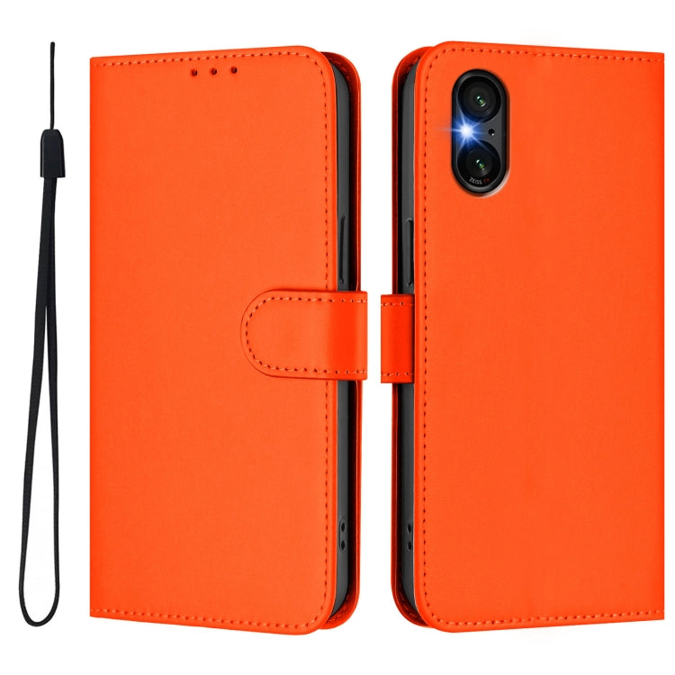 For Sony Xperia 5 VI Skin Feel Solid Color Leather Phone Case with Lanyard