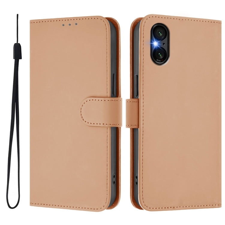 For Sony Xperia 5 VI Skin Feel Solid Color Leather Phone Case with Lanyard