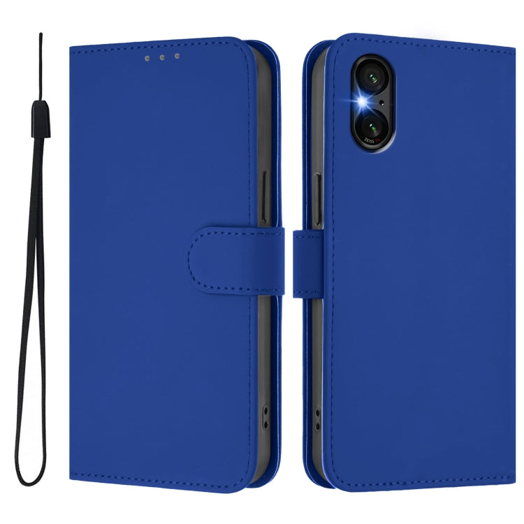 For Sony Xperia 5 VI Skin Feel Solid Color Leather Phone Case with Lanyard