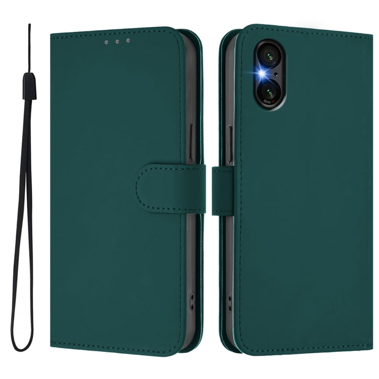 For Sony Xperia 5 VI Skin Feel Solid Color Leather Phone Case with Lanyard