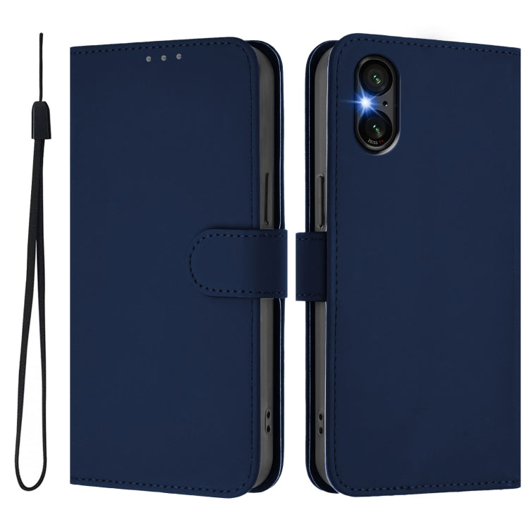 For Sony Xperia 5 VI Skin Feel Solid Color Leather Phone Case with Lanyard