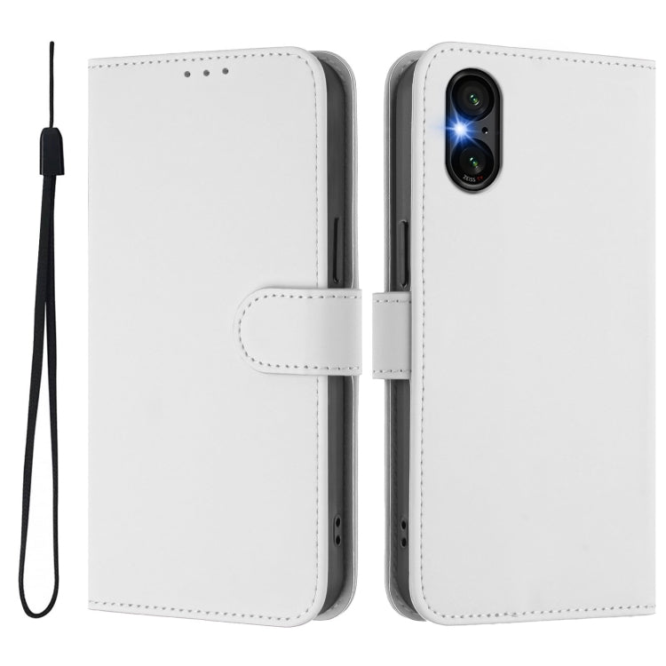 For Sony Xperia 5 VI Skin Feel Solid Color Leather Phone Case with Lanyard