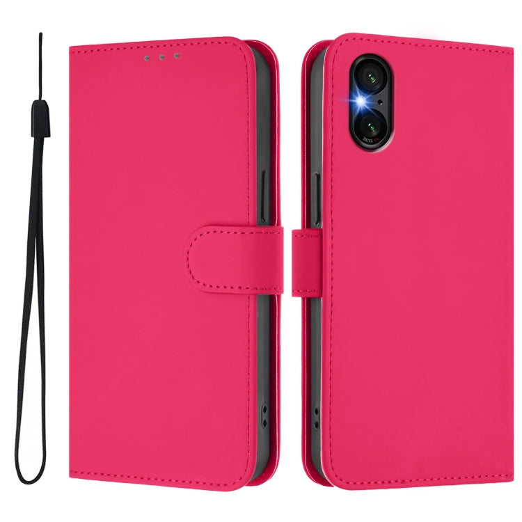 For Sony Xperia 5 VI Skin Feel Solid Color Leather Phone Case with Lanyard