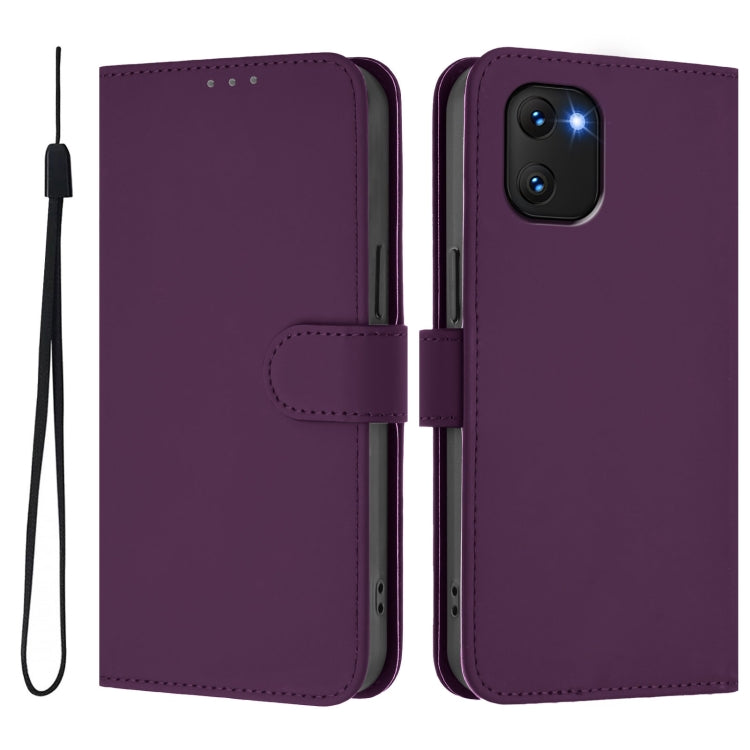For Umidigi Power 7 / 7S Skin Feel Solid Color Leather Phone Case with Lanyard