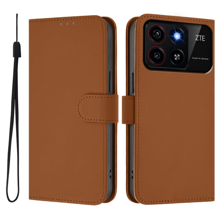 For ZTE Blade A35 / A55 Skin Feel Solid Color Leather Phone Case with Lanyard