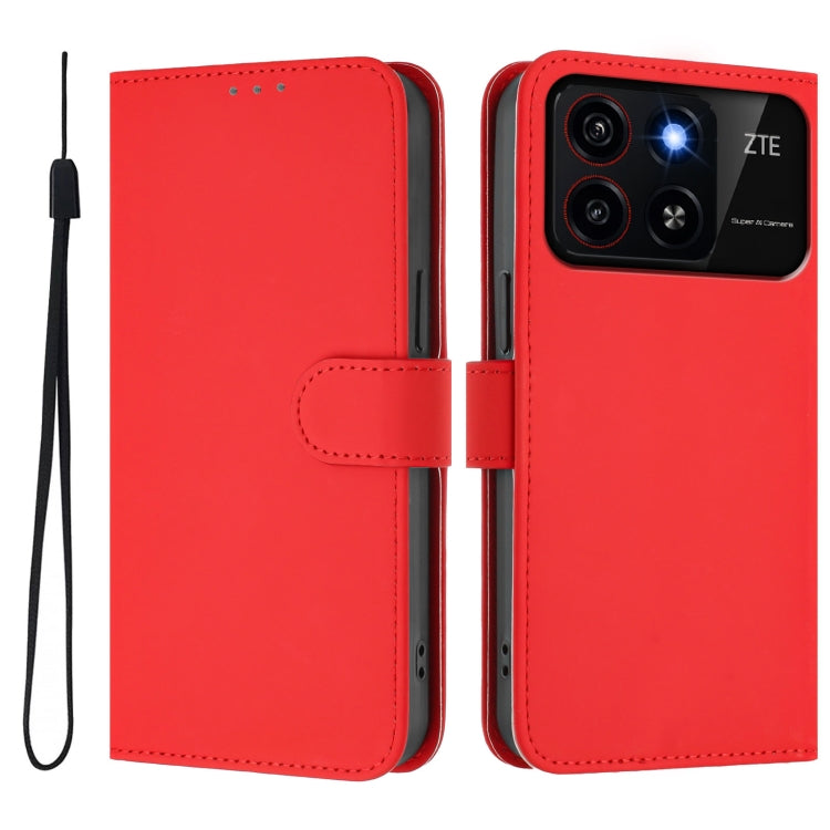 For ZTE Blade A35 / A55 Skin Feel Solid Color Leather Phone Case with Lanyard