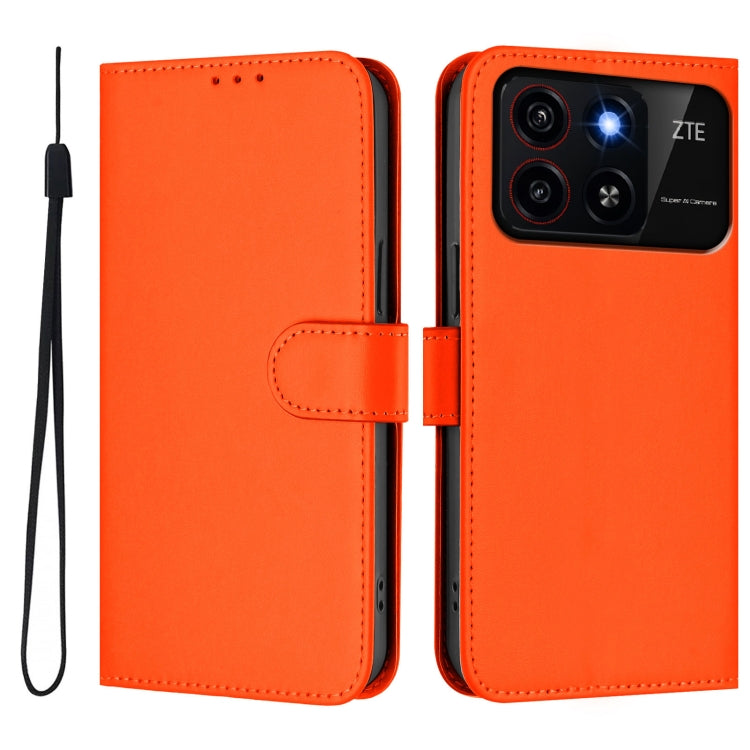 For ZTE Blade A35 / A55 Skin Feel Solid Color Leather Phone Case with Lanyard