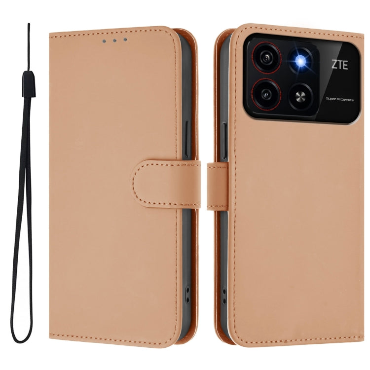 For ZTE Blade A35 / A55 Skin Feel Solid Color Leather Phone Case with Lanyard