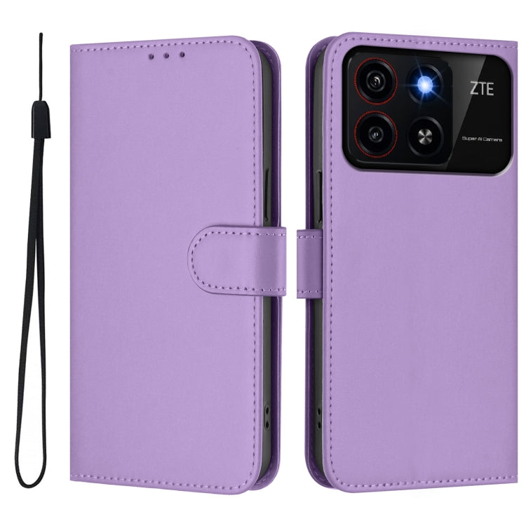 For ZTE Blade A35 / A55 Skin Feel Solid Color Leather Phone Case with Lanyard