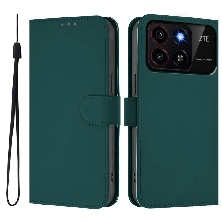 For ZTE Blade A35 / A55 Skin Feel Solid Color Leather Phone Case with Lanyard