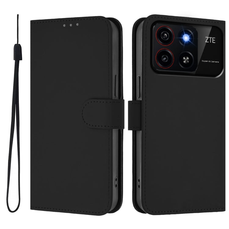 For ZTE Blade A35 / A55 Skin Feel Solid Color Leather Phone Case with Lanyard