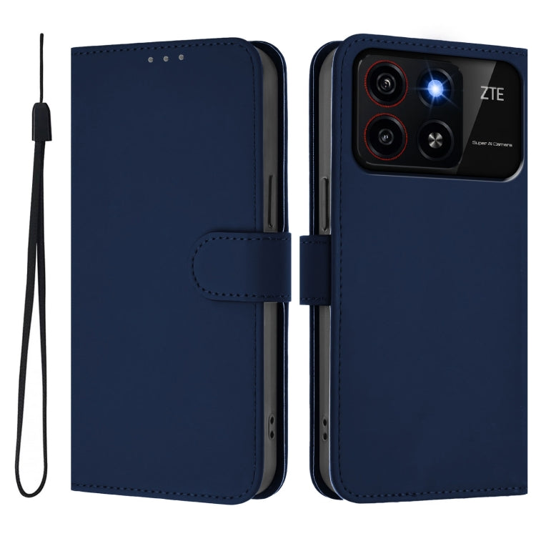 For ZTE Blade A35 / A55 Skin Feel Solid Color Leather Phone Case with Lanyard