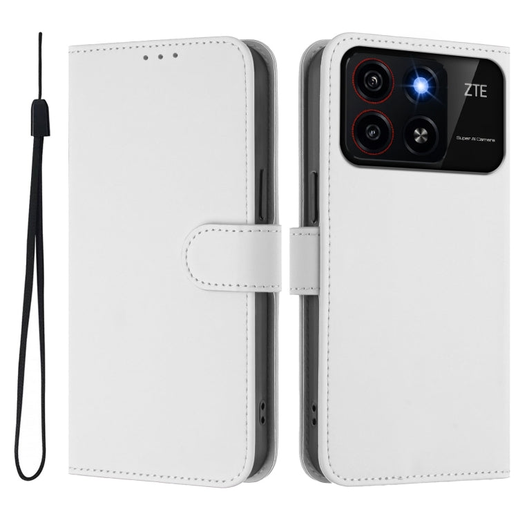 For ZTE Blade A35 / A55 Skin Feel Solid Color Leather Phone Case with Lanyard