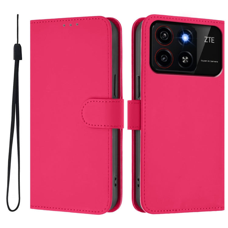 For ZTE Blade A35 / A55 Skin Feel Solid Color Leather Phone Case with Lanyard