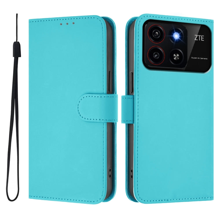 For ZTE Blade A35 / A55 Skin Feel Solid Color Leather Phone Case with Lanyard