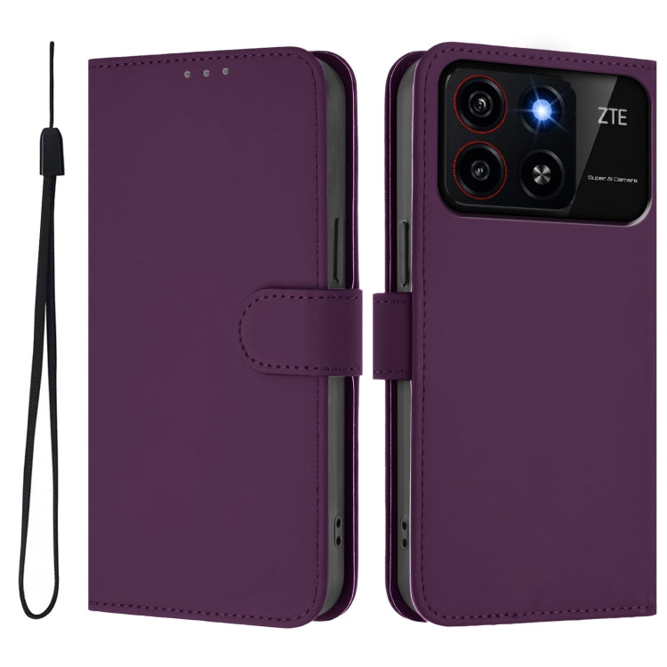 For ZTE Blade A35 / A55 Skin Feel Solid Color Leather Phone Case with Lanyard