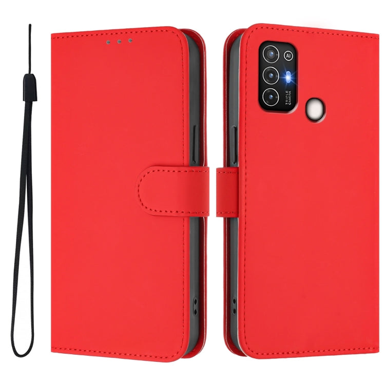 For ZTE Blade A52 Skin Feel Solid Color Leather Phone Case with Lanyard