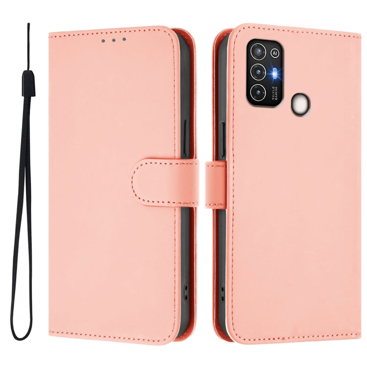 For ZTE Blade A52 Skin Feel Solid Color Leather Phone Case with Lanyard