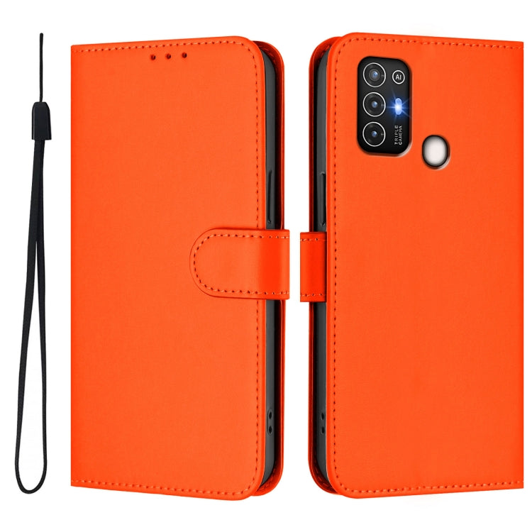 For ZTE Blade A52 Skin Feel Solid Color Leather Phone Case with Lanyard