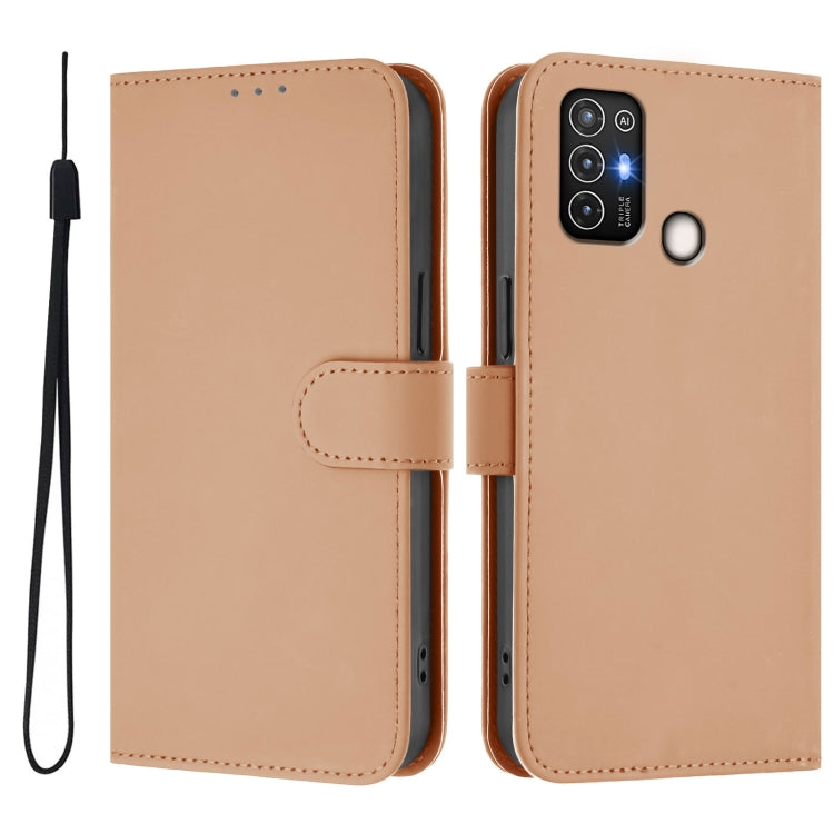 For ZTE Blade A52 Skin Feel Solid Color Leather Phone Case with Lanyard