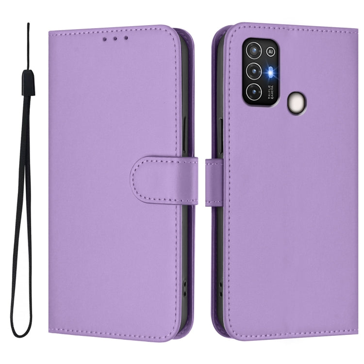 For ZTE Blade A52 Skin Feel Solid Color Leather Phone Case with Lanyard