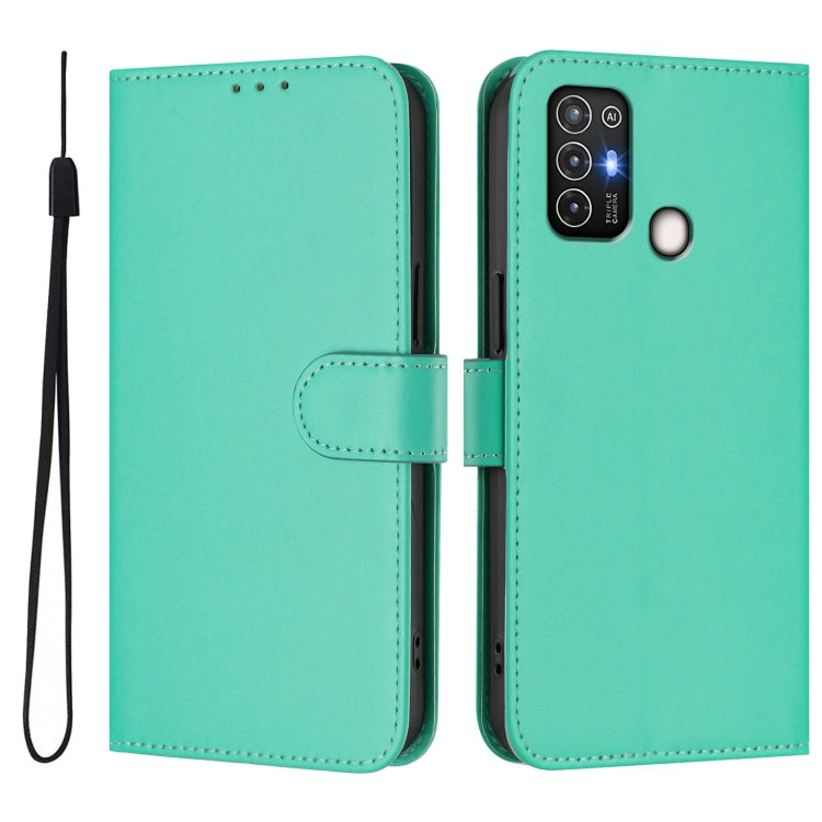 For ZTE Blade A52 Skin Feel Solid Color Leather Phone Case with Lanyard