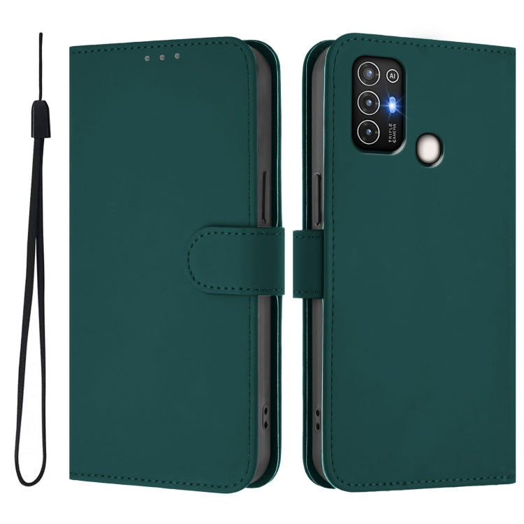 For ZTE Blade A52 Skin Feel Solid Color Leather Phone Case with Lanyard