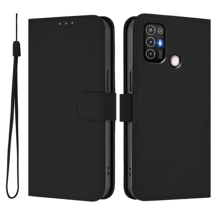 For ZTE Blade A52 Skin Feel Solid Color Leather Phone Case with Lanyard