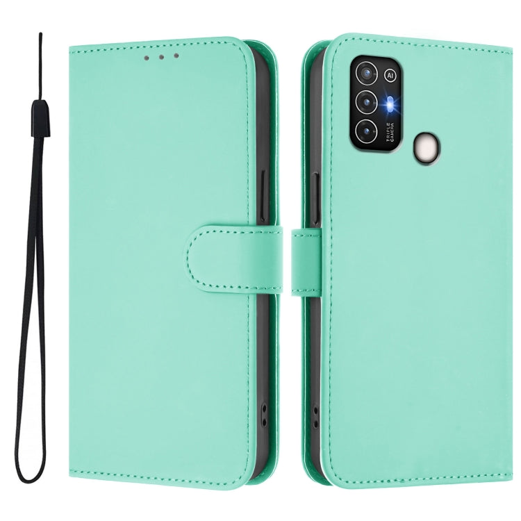 For ZTE Blade A52 Skin Feel Solid Color Leather Phone Case with Lanyard
