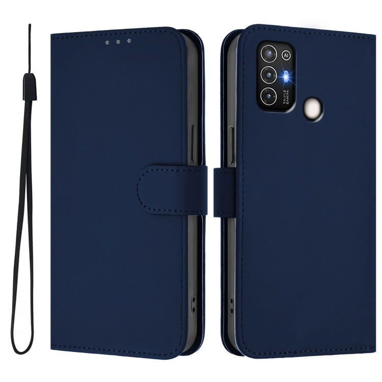 For ZTE Blade A52 Skin Feel Solid Color Leather Phone Case with Lanyard