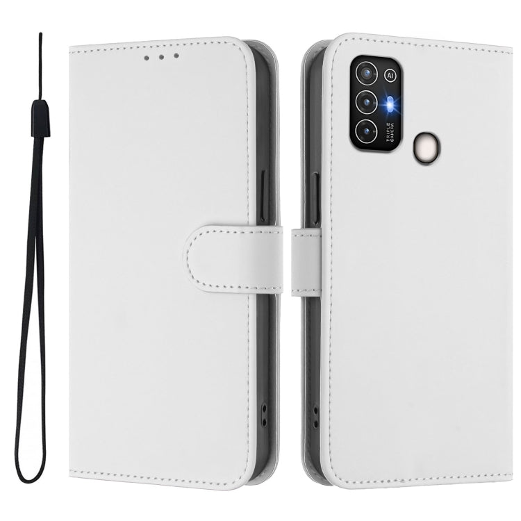 For ZTE Blade A52 Skin Feel Solid Color Leather Phone Case with Lanyard