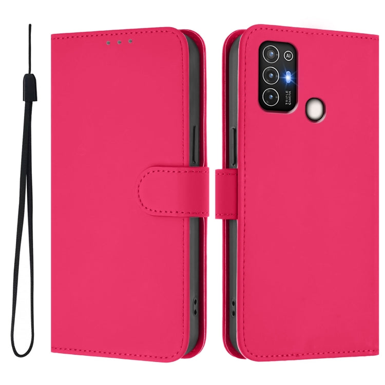 For ZTE Blade A52 Skin Feel Solid Color Leather Phone Case with Lanyard