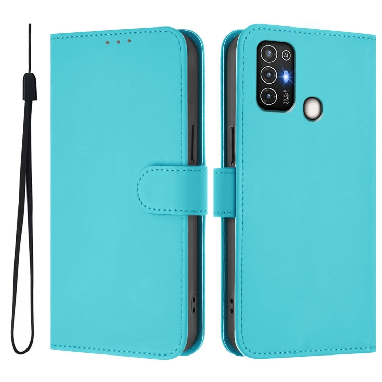 For ZTE Blade A52 Skin Feel Solid Color Leather Phone Case with Lanyard