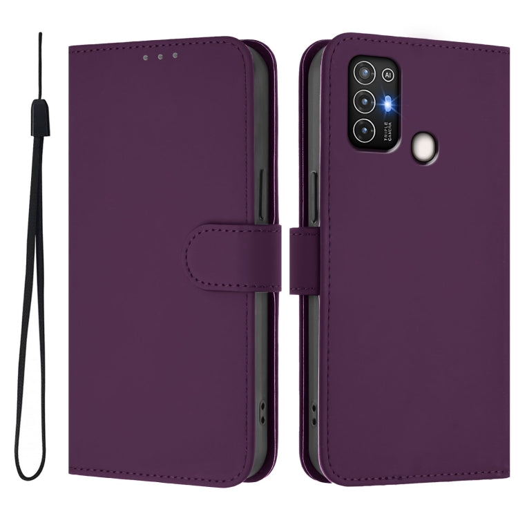 For ZTE Blade A52 Skin Feel Solid Color Leather Phone Case with Lanyard