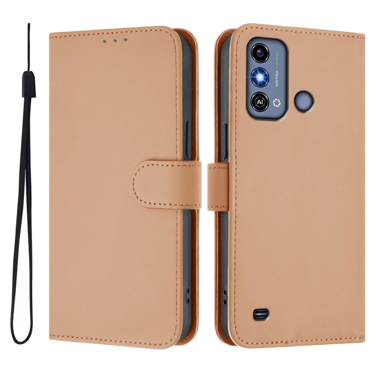 For ZTE Blade A53 / A53+ Skin Feel Solid Color Leather Phone Case with Lanyard