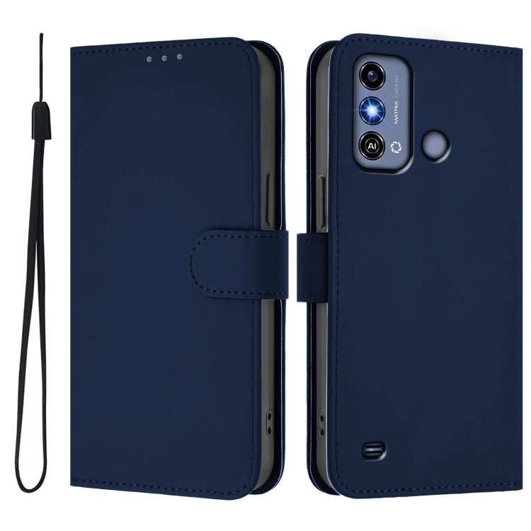 For ZTE Blade A53 / A53+ Skin Feel Solid Color Leather Phone Case with Lanyard
