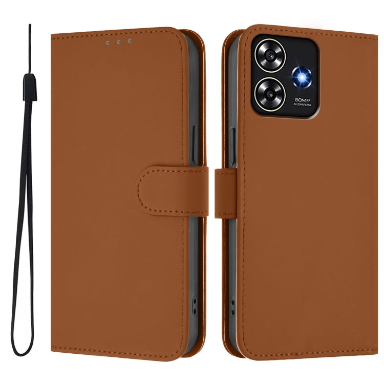 For ZTE Blade A73 4G Skin Feel Solid Color Leather Phone Case with Lanyard