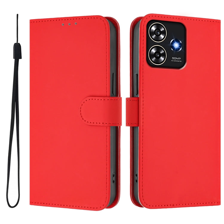 For ZTE Blade A73 4G Skin Feel Solid Color Leather Phone Case with Lanyard