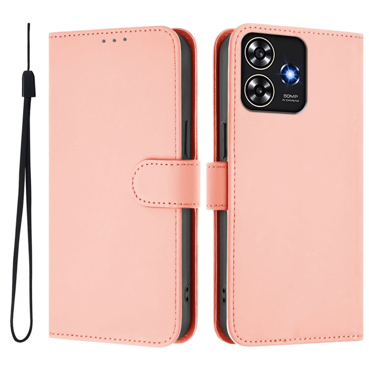 For ZTE Blade A73 4G Skin Feel Solid Color Leather Phone Case with Lanyard