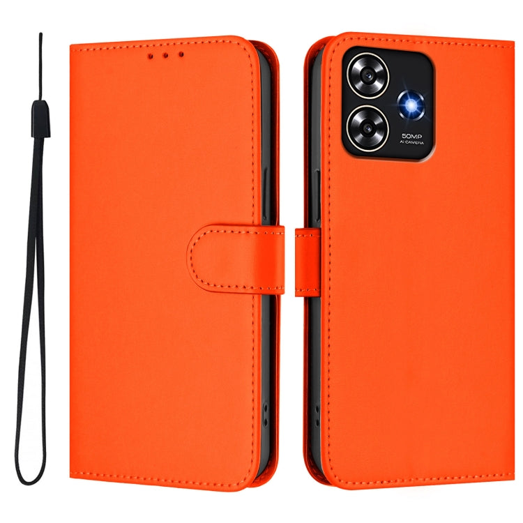 For ZTE Blade A73 4G Skin Feel Solid Color Leather Phone Case with Lanyard