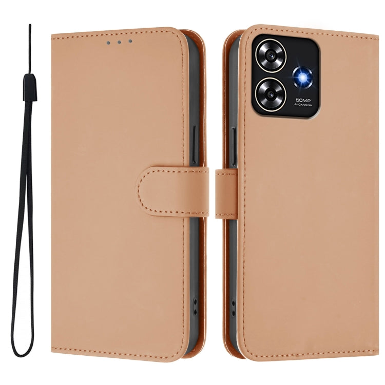 For ZTE Blade A73 4G Skin Feel Solid Color Leather Phone Case with Lanyard