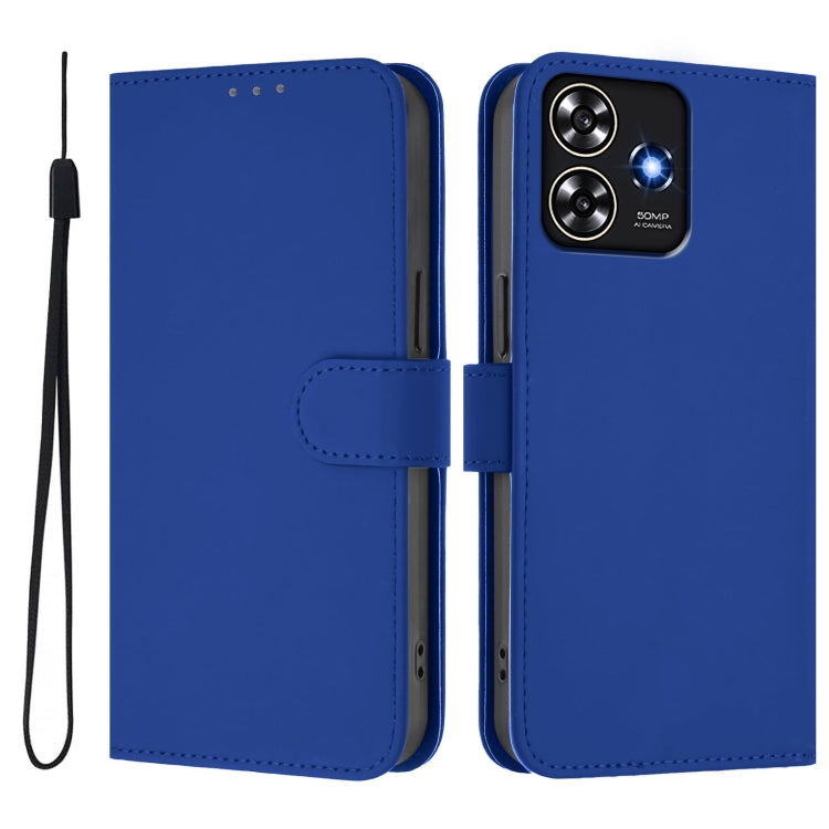 For ZTE Blade A73 4G Skin Feel Solid Color Leather Phone Case with Lanyard