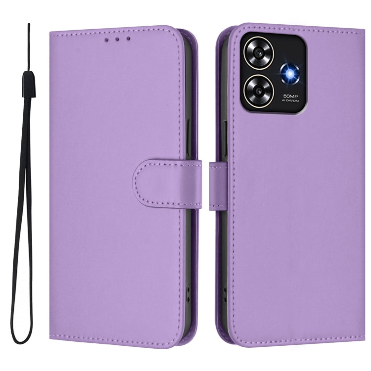 For ZTE Blade A73 4G Skin Feel Solid Color Leather Phone Case with Lanyard