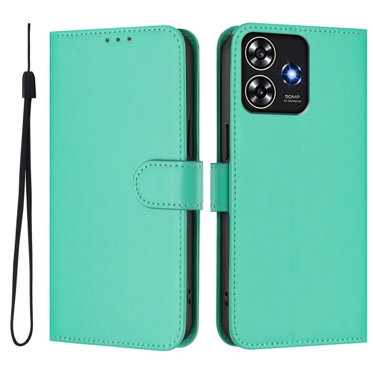 For ZTE Blade A73 4G Skin Feel Solid Color Leather Phone Case with Lanyard