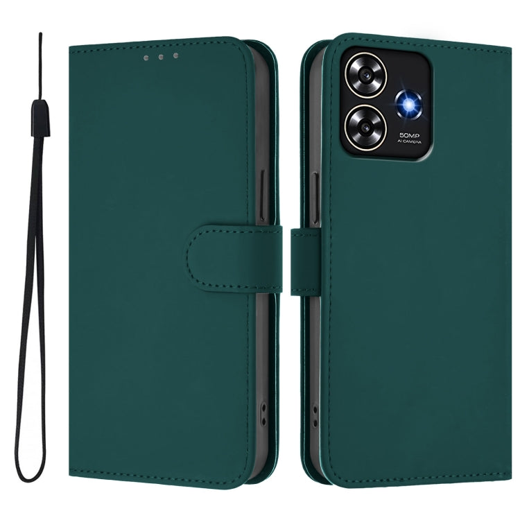 For ZTE Blade A73 4G Skin Feel Solid Color Leather Phone Case with Lanyard