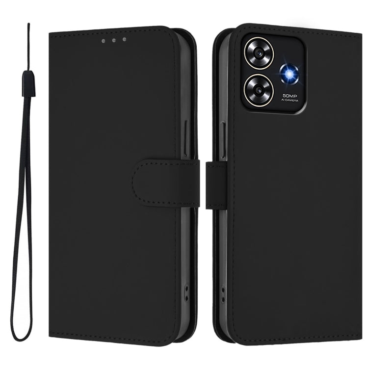 For ZTE Blade A73 4G Skin Feel Solid Color Leather Phone Case with Lanyard
