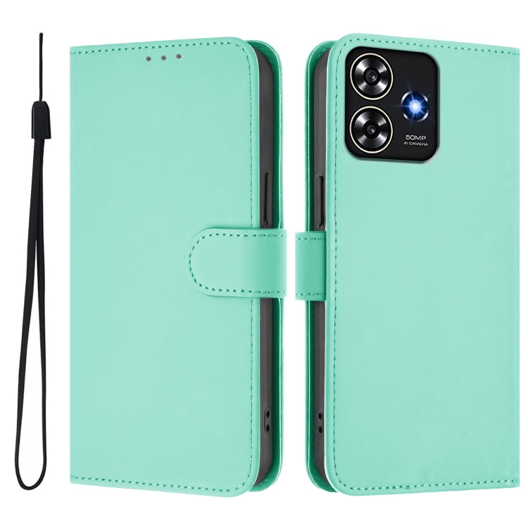 For ZTE Blade A73 4G Skin Feel Solid Color Leather Phone Case with Lanyard