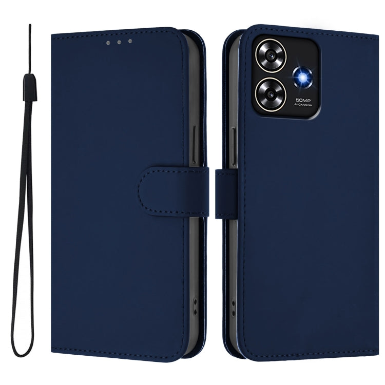 For ZTE Blade A73 4G Skin Feel Solid Color Leather Phone Case with Lanyard